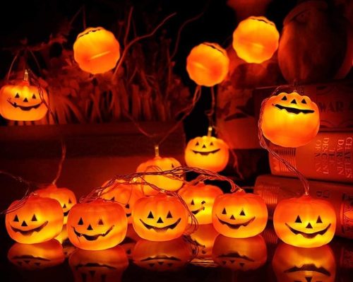 Halloween String LED Pumpkin Lights Decorated on Display.