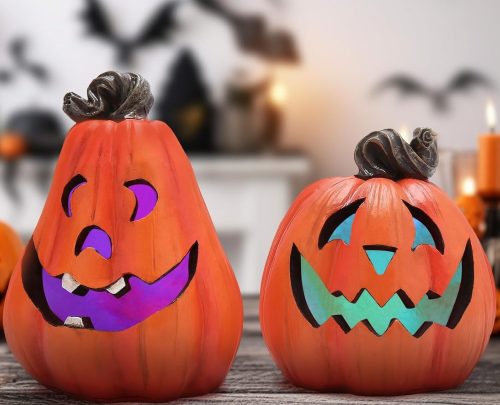 Halloween Pumpkin Decor with Lights Resin