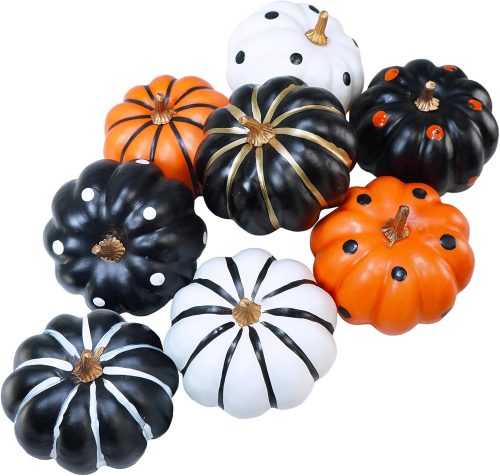 A Set of 8 Halloween in Orange Black White Foam Pumpkins